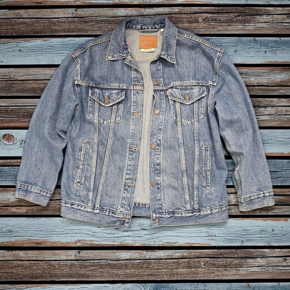 Levi's Premium Denim Trucker Jacket Men's M Blue‎ Vintage Distressed Wear